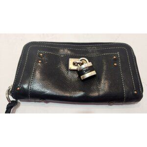 Chloe Paddington Black Leather Long Zip Around Wallet with Padlock and Key